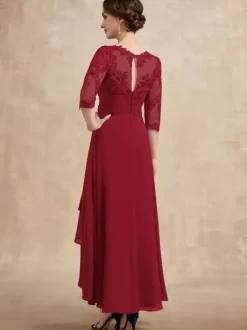 Party Dress For Mother Of The Bride Jewel Neck 3/4 Length Sleeves A-Line Lace Guest Dresses For Wedding