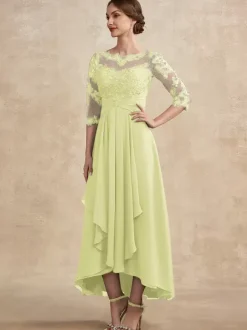 Party Dress For Mother Of The Bride Jewel Neck 3/4 Length Sleeves A-Line Lace Guest Dresses For Wedding