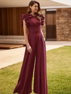 Party Dress For Mother Of The Bride Jewel Neck Sleeveless Jumpsuit Ruffles Wedding Guest Dresses