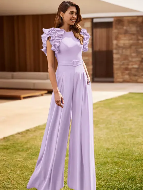 Party Dress For Mother Of The Bride Jewel Neck Sleeveless Jumpsuit Ruffles Wedding Guest Dresses