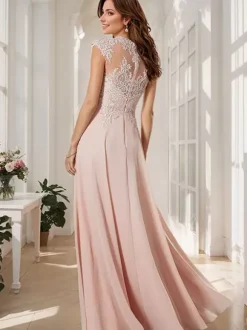 Party Dress For Mother Of The Bride Jewel Neck Long Sleeves Floor-Length A-Line Guest Dresses For Wedding