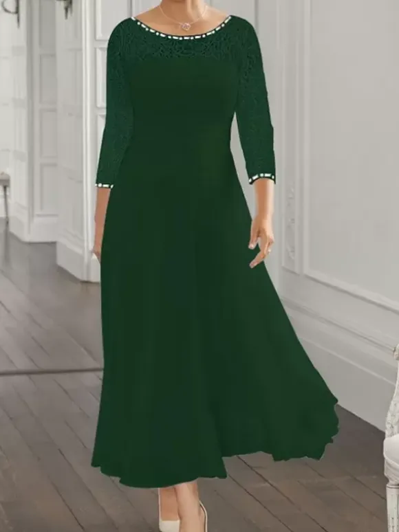 Party Dress For Mother Of The Bride Jewel Neck Long Sleeves A-Line Lace Guest Dresses For Wedding