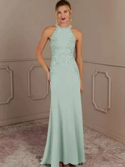 Party Dress For Mother Of The Bride Halter Sleeveless Mermaid Beaded With Train Guest Dresses For Wedding