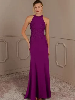 Party Dress For Mother Of The Bride Halter Sleeveless Mermaid Beaded With Train Guest Dresses For Wedding
