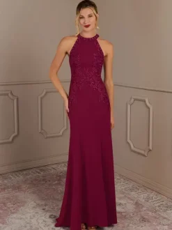 Party Dress For Mother Of The Bride Halter Sleeveless Mermaid Beaded With Train Guest Dresses For Wedding