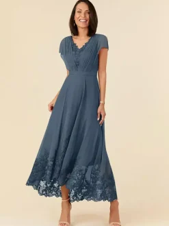 Party Dress For Mother Of The Bride V-Neck Sleeveless A-Line Pleated Ankle-Length Wedding Guest Dresses