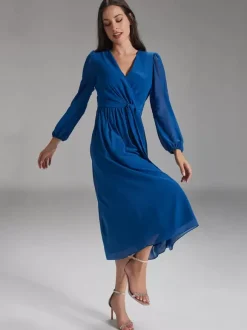 Party Dress For Mother Of The Bride V-Neck Long Sleeves A-Line Bows Guest Dresses For Wedding