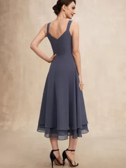 Party Dress For Mother Of The Bride V-Neck Half Sleeves A-Line Lace Tea-Length Guest Dresses For Wedding