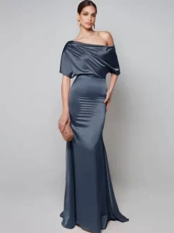 Party Dress For Mother Of The Bride One-Shoulder Short Sleeves A-Line Guest Dresses For Wedding