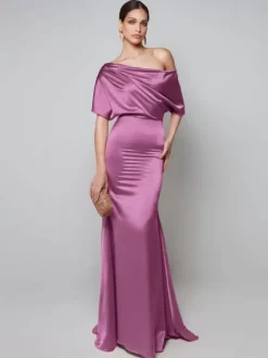 Party Dress For Mother Of The Bride One-Shoulder Short Sleeves A-Line Guest Dresses For Wedding