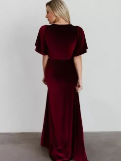 Party Dress For Mother Of The Bride V-Neck Short Sleeves A-Line Split Front Floor-Length Guest Dresses For Wedding