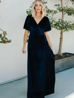 Party Dress For Mother Of The Bride V-Neck Short Sleeves A-Line Split Front Floor-Length Guest Dresses For Wedding