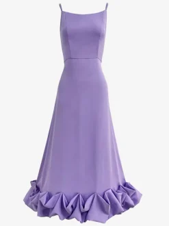 Party Dress Lilac Spaghetti Strap Backless Cupcake Edge Prom Midi Dresses