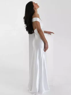 Party Dress Maxi Beige V-Neck Off-Shoulder Backless Chic Semi Formal Summer Gown
