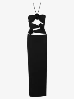Party Dress Maxi Black Strapless Lace Up Sleeveless Backless Casual Semi Formal Dress