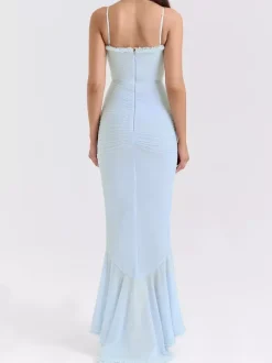 Party Dress Maxi Black Straps Neck Sleeveless Clothes Sexy Semi Formal Dress