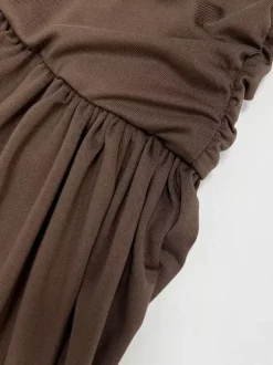 Party Dress Maxi Brown Strapless Pleated Sleeveless Clothes Sexy Semi Formal Dress