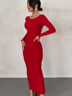 Party Dress Maxi Burgundy Long Sleeves Sexy Semi Formal Dress