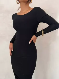 Party Dress Maxi Burgundy Long Sleeves Sexy Semi Formal Dress