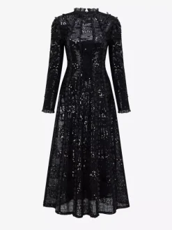 Party Dress Maxi Champagne Stand Collar Sequins Long Sleeves Elegant Semi Formal Dress