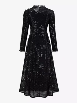 Party Dress Maxi Champagne Stand Collar Sequins Long Sleeves Elegant Semi Formal Dress