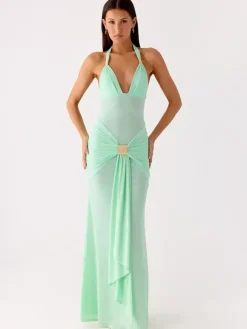 Party Dress Maxi Coffee Brown V-Neck Sleeveless Sexy Semi Formal Dress