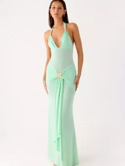 Party Dress Maxi Coffee Brown V-Neck Sleeveless Sexy Semi Formal Dress