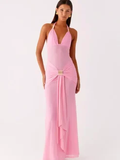 Party Dress Maxi Coffee Brown V-Neck Sleeveless Sexy Semi Formal Dress