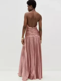 Party Dress Maxi Gold Sleeveless Backless Elegant Semi Formal Gown