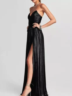 Party Dress Maxi Gold Sleeveless Backless Sexy Semi Formal Gown