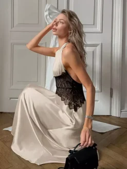 Party Dress Maxi Khaki Halter Cut Out Clothes Sexy Semi Formal Dress