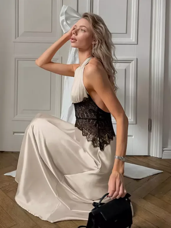 Party Dress Maxi Khaki Halter Cut Out Clothes Sexy Semi Formal Dress