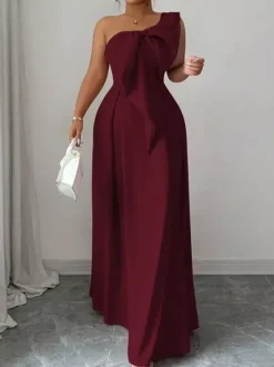 Party Dress Maxi Light Sky Blue One-Shoulder Flowers Sleeveless Asymmetrical Sweet Semi Formal Dress