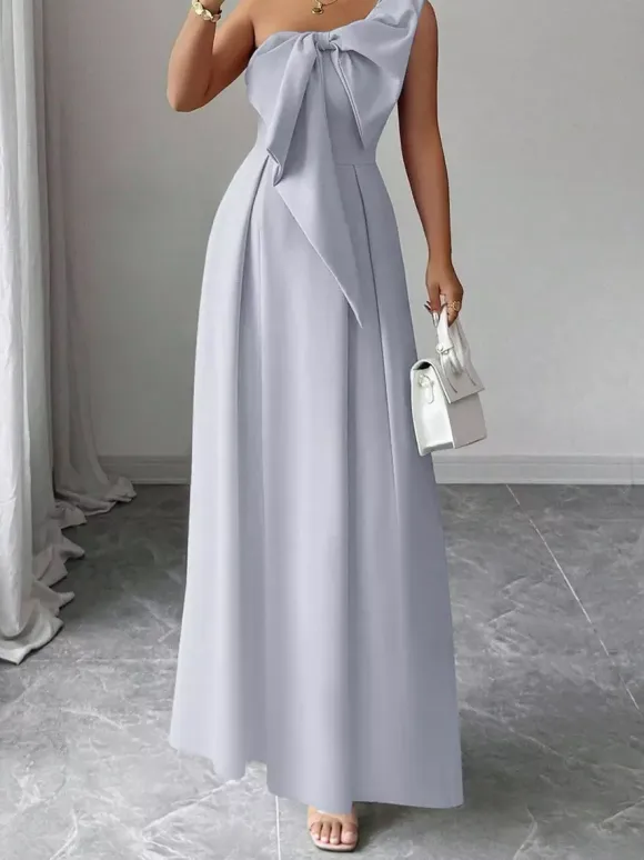 Party Dress Maxi Light Sky Blue One-Shoulder Flowers Sleeveless Asymmetrical Sweet Semi Formal Dress