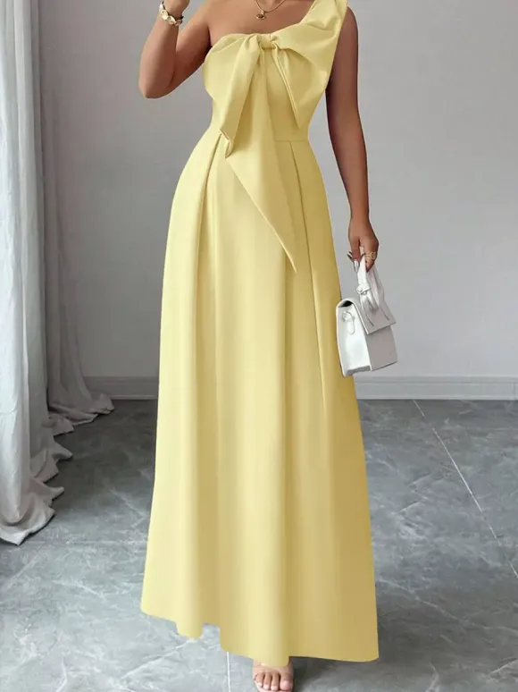 Party Dress Maxi Light Sky Blue One-Shoulder Flowers Sleeveless Asymmetrical Sweet Semi Formal Dress