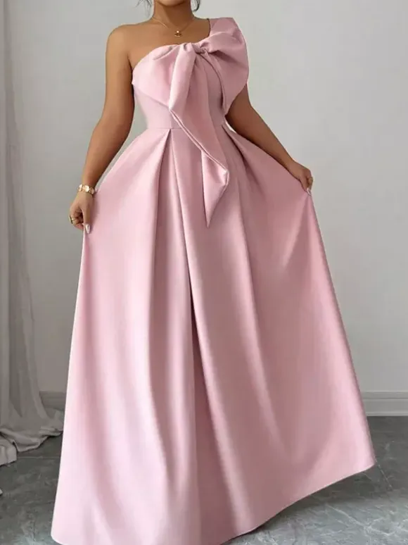 Party Dress Maxi Light Sky Blue One-Shoulder Flowers Sleeveless Asymmetrical Sweet Semi Formal Dress
