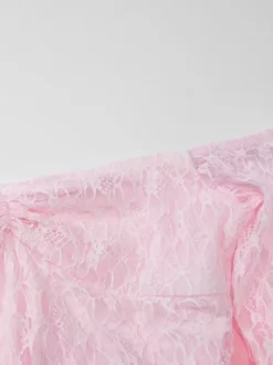 Party Dress Maxi Pink Off-The-Shoulder Lace Long Sleeves Pleated Chic Semi Formal Dress