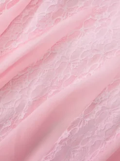 Party Dress Maxi Pink Off-The-Shoulder Lace Long Sleeves Pleated Chic Semi Formal Dress