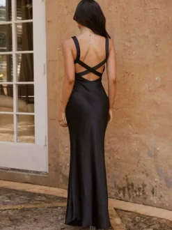 Party Dress Maxi Royal Blue Straps Neck Sleeveless Backless Sexy Semi Formal Gown