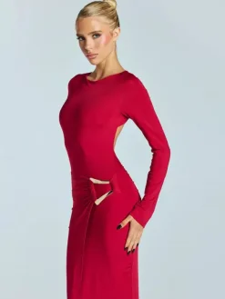 Party Dress Maxi White Jewel Neck Long Sleeves Sexy Semi Formal Dress