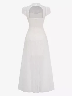 Party Dress Maxi White Stand Collar Short Sleeves Flared Sleeves Retro Semi Formal Dress