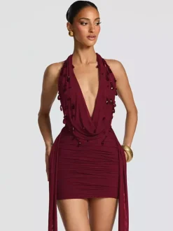 Party Dress Mini Black V-Neck Lace Up Sleeveless Backless Sexy Semi Formal Dress