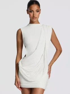 Party Dress Mini Brown Jewel Neck Pleated Sleeveless Backless Sexy Semi Formal Dress