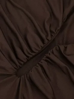 Party Dress Mini Brown One-Shoulder Pleated Backless Sexy Semi Formal Dress