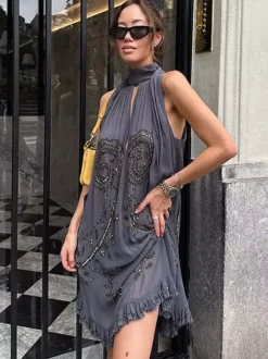 Party Dress Mini Halter Lace Up Sleeveless Clothes Sexy Semi Formal Dress