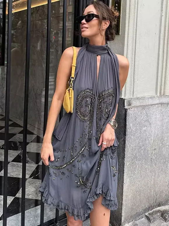 Party Dress Mini Halter Lace Up Sleeveless Clothes Sexy Semi Formal Dress
