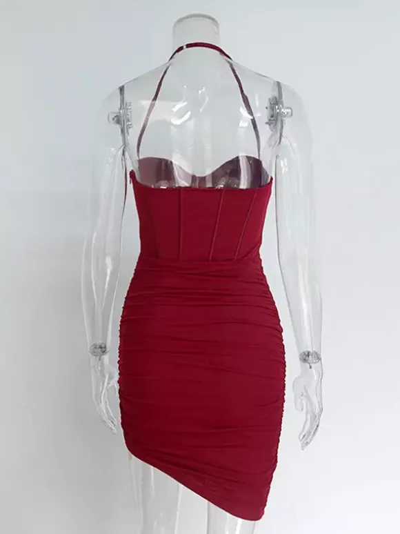 Party Dress Mini Pink Straps Neck Sleeveless Shaping Sexy Semi Formal Dress