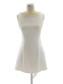 Party Dress Mini White Jewel Neck Pearls Sleeveless Backless Sexy Semi Formal Dress