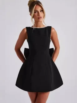 Party Dress Mini White Jewel Neck Pearls Sleeveless Backless Sexy Semi Formal Dress