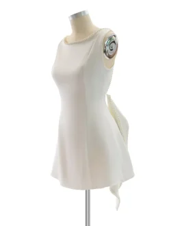 Party Dress Mini White Jewel Neck Pearls Sleeveless Backless Sexy Semi Formal Dress
